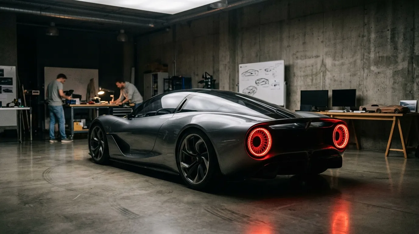 Voiture de sport noire aux feux arri&egrave;re rouges luminescents
