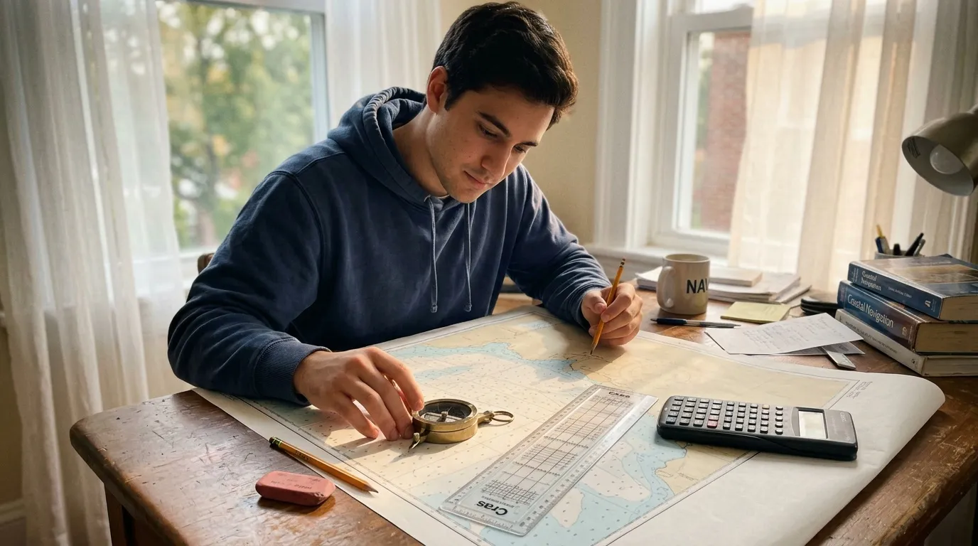 Adolescent dessine sur une carte avec compass et calculatrice