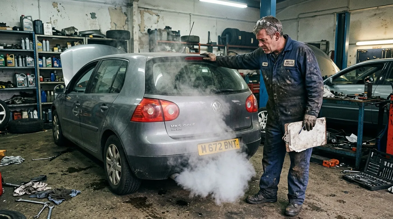 M&eacute;canicien testant les &eacute;missions d'une Volkswagen Golf diesel