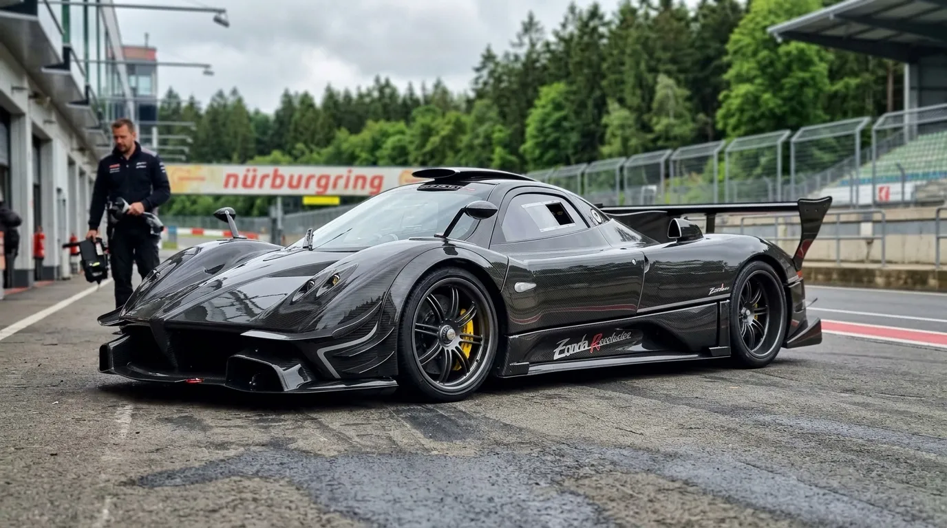 Voiture de sport noire sur circuit de course N&uuml;rburgring