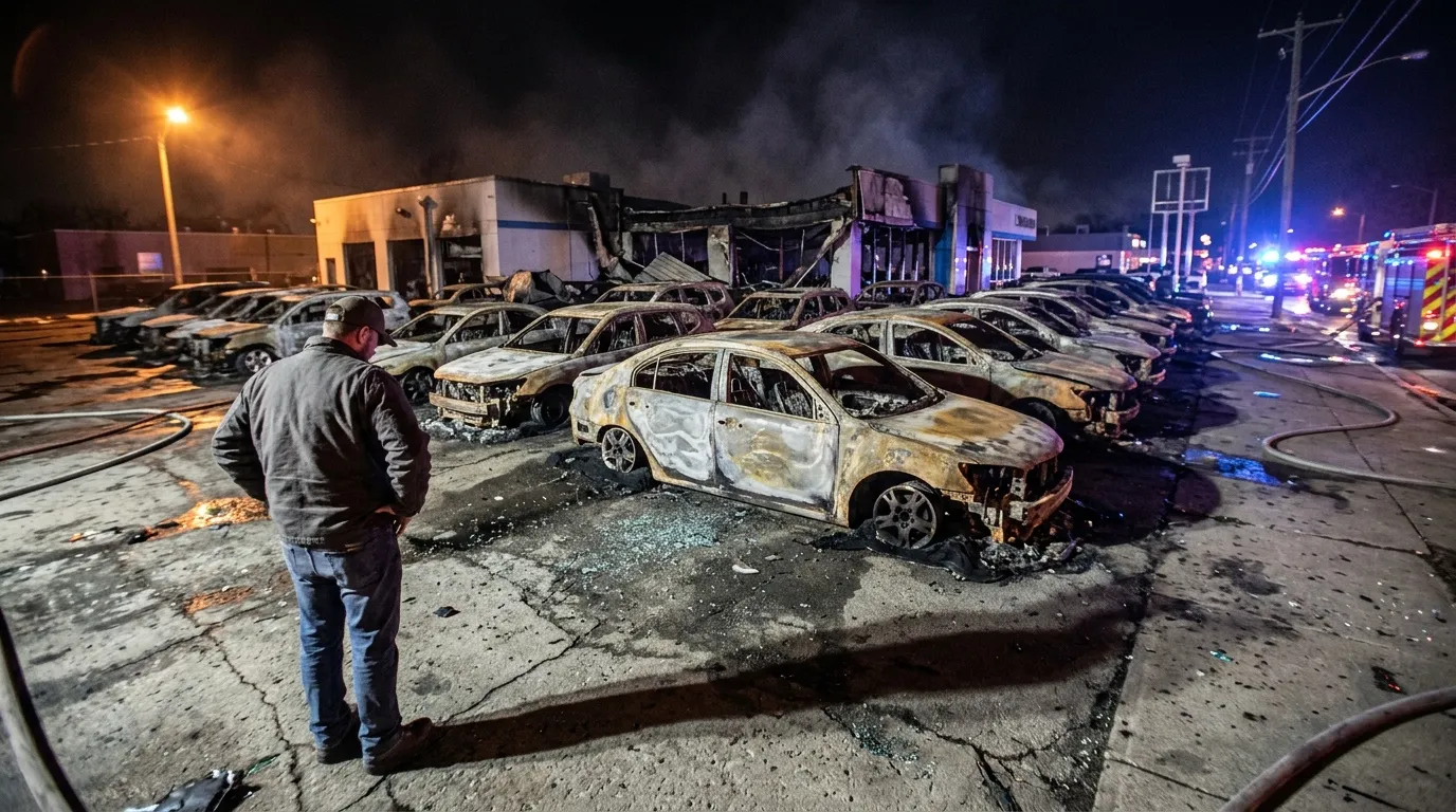 Voitures calcinées après incendie, pompiers et urgences présentes