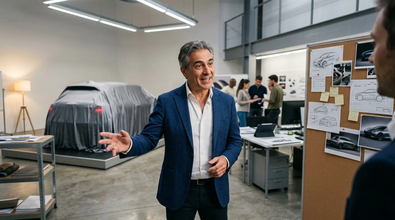 Manager présente projet automobile à équipe design