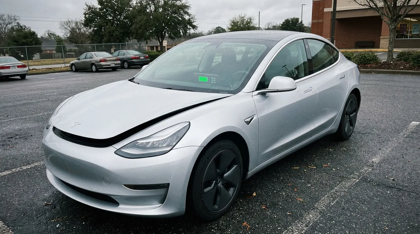 Voiture électrique Tesla blanche avec dégâts à l'avant