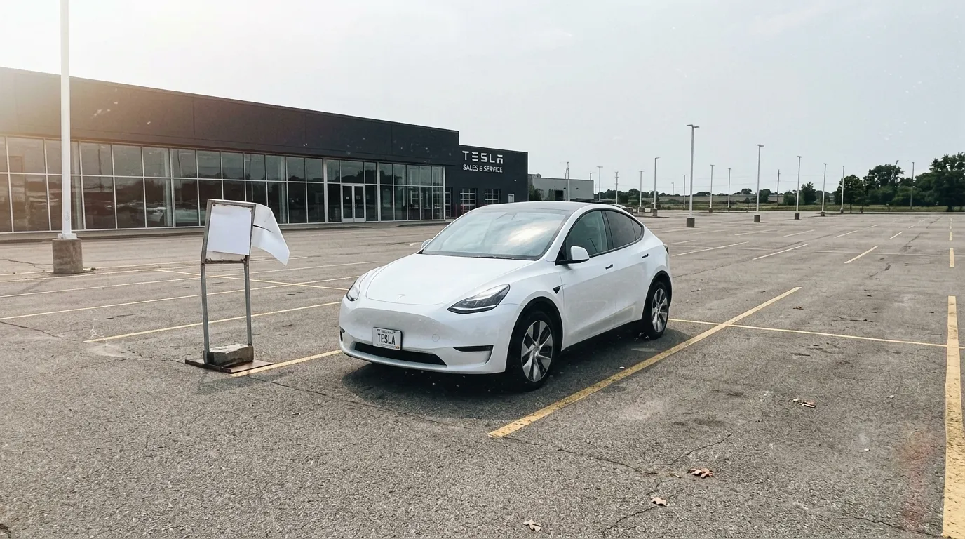 Voiture électrique blanche Tesla stationnée devant bâtiment