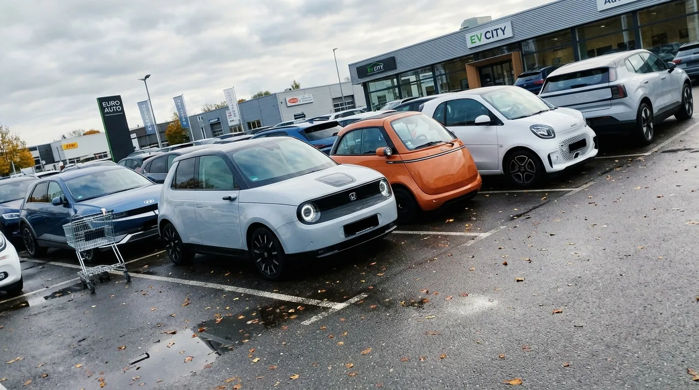 Rangée de véhicules électriques colorés exposés en concessionnaire