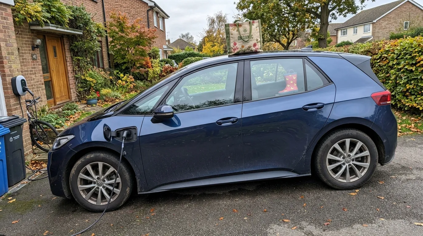 SUV électrique bleu branché sur borne murale