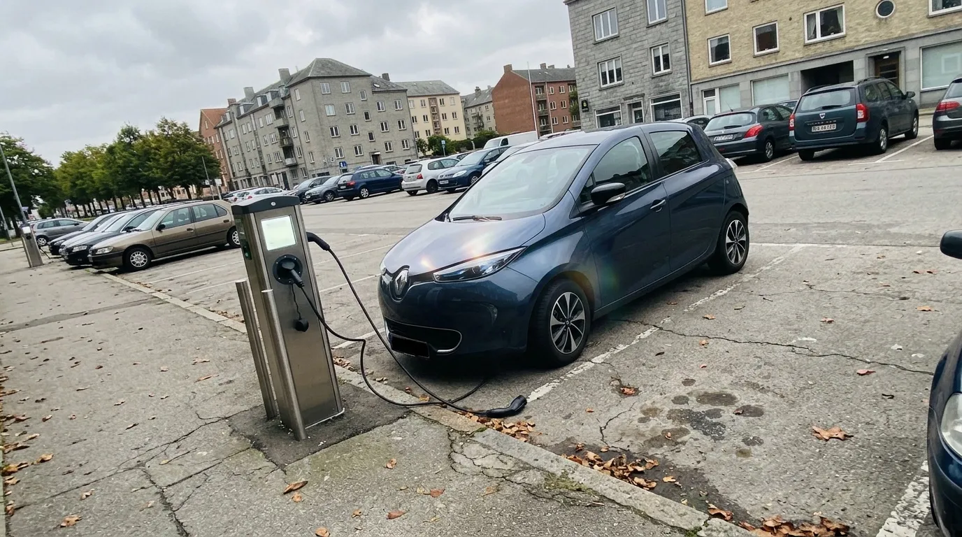 Renault &eacute;lectrique branch&eacute;e &agrave; une borne de recharge publique