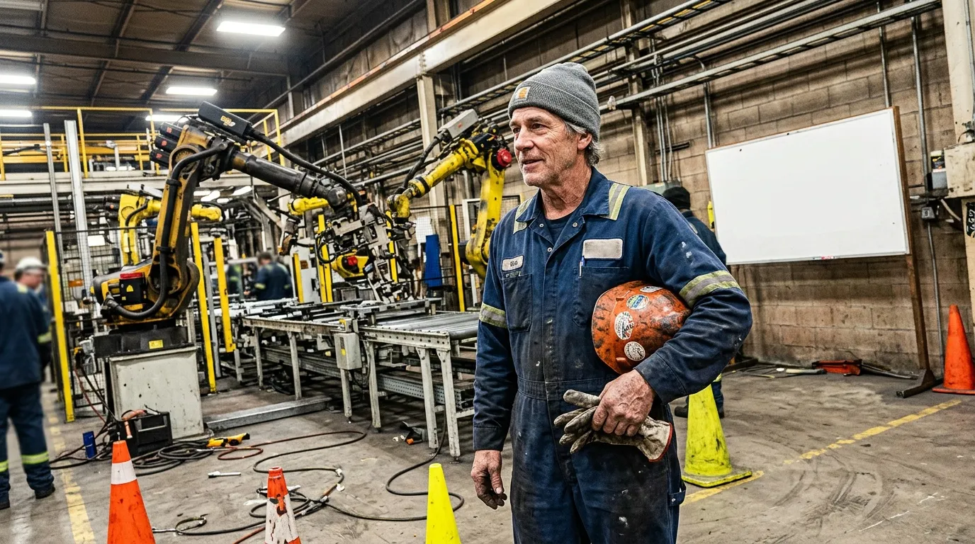 Travailleur portant un casque de sécurité orange en usine