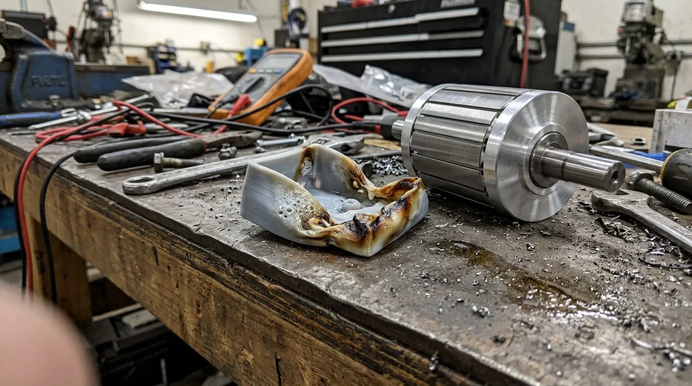 Moteur &eacute;lectrique d&eacute;mont&eacute; sur &eacute;tabli d'atelier m&eacute;canique