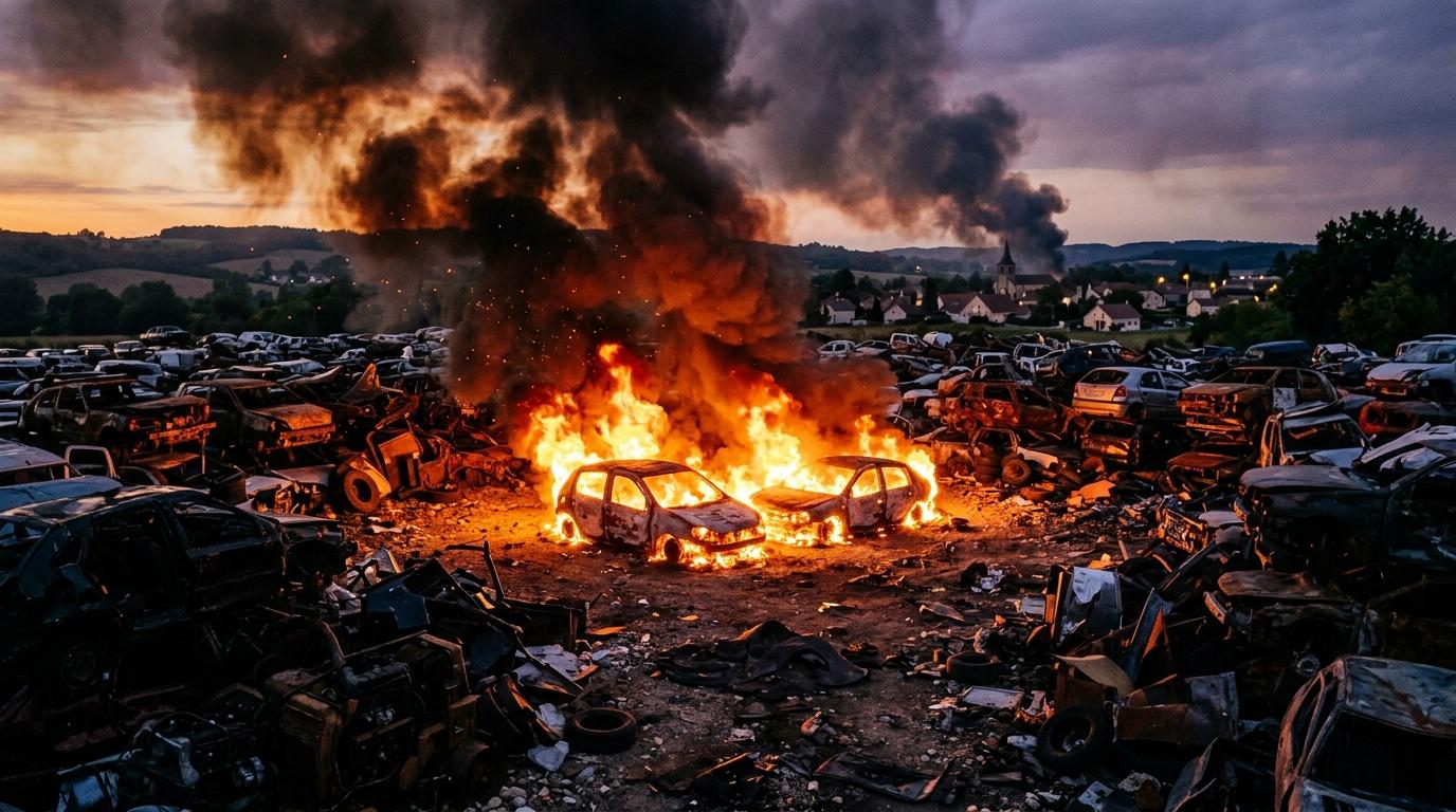 Alès : un violent incendie ravage une casse auto, les images sont impressionnantes
