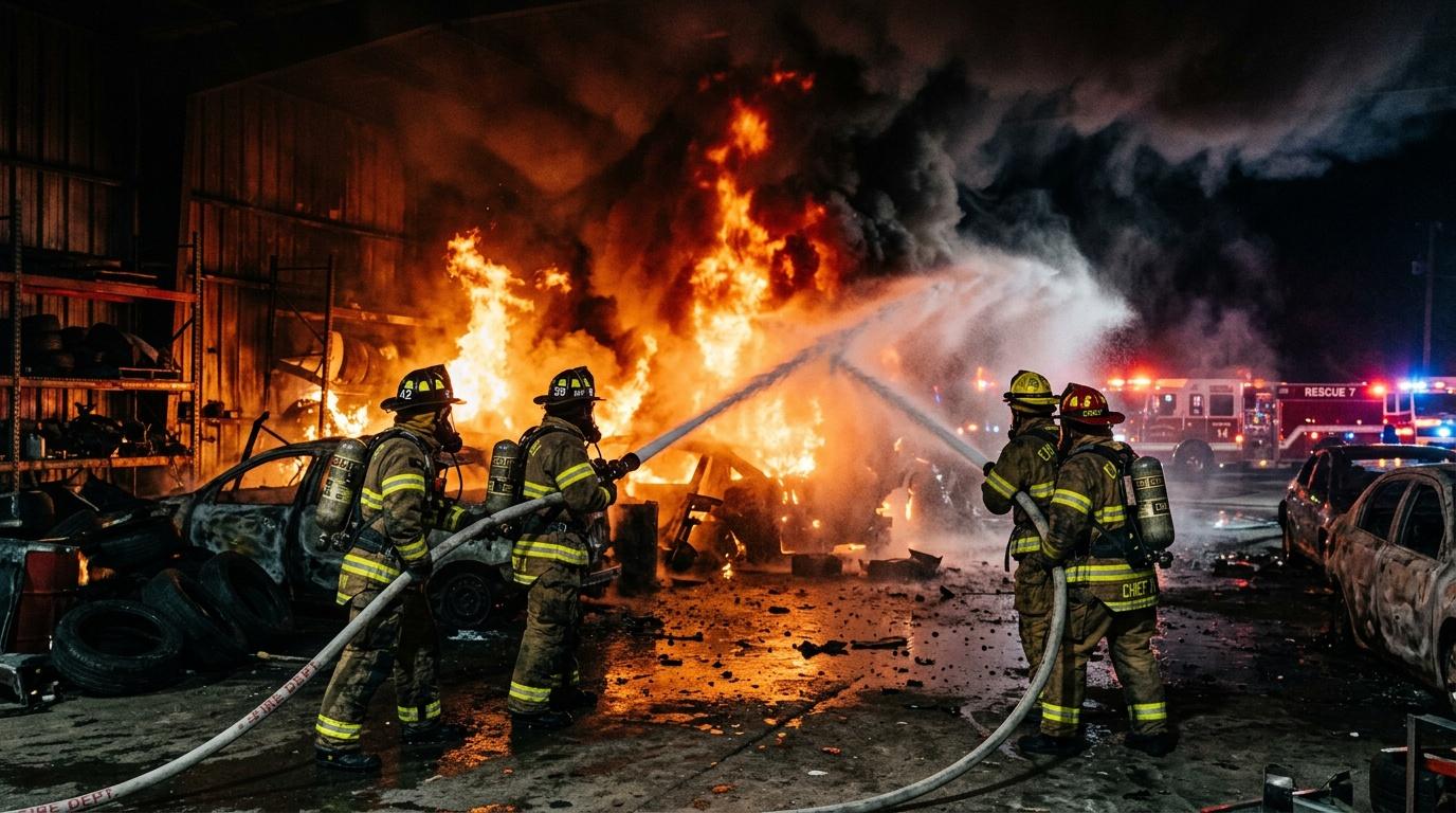 Incendie dans une casse automobile au nord d'Alès : 500 m² et deux voitures ravagés