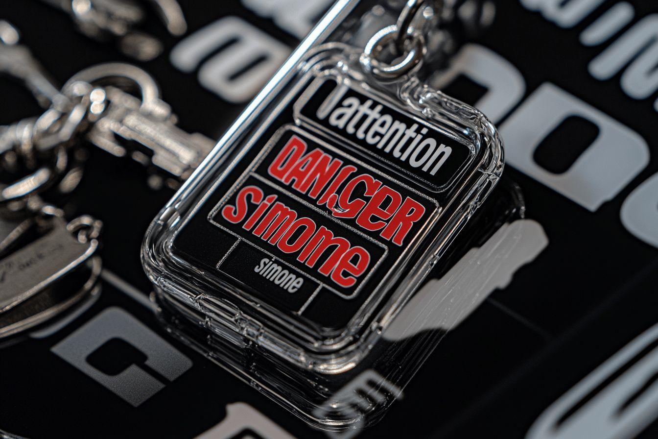 Badge de s&eacute;curit&eacute; transparent avec mention Danger Simonne