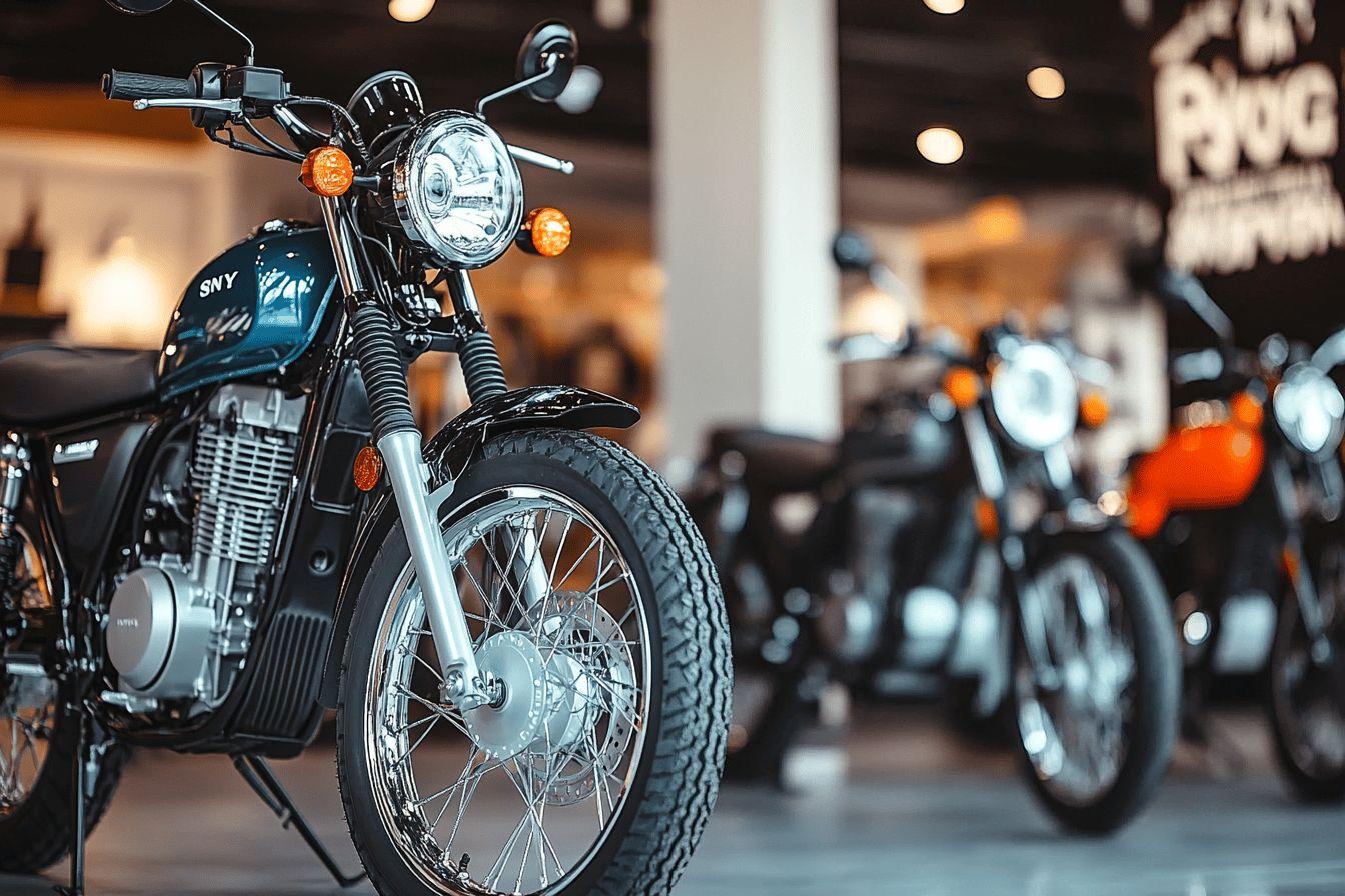 Gros plan sur une moto classique dans un showroom