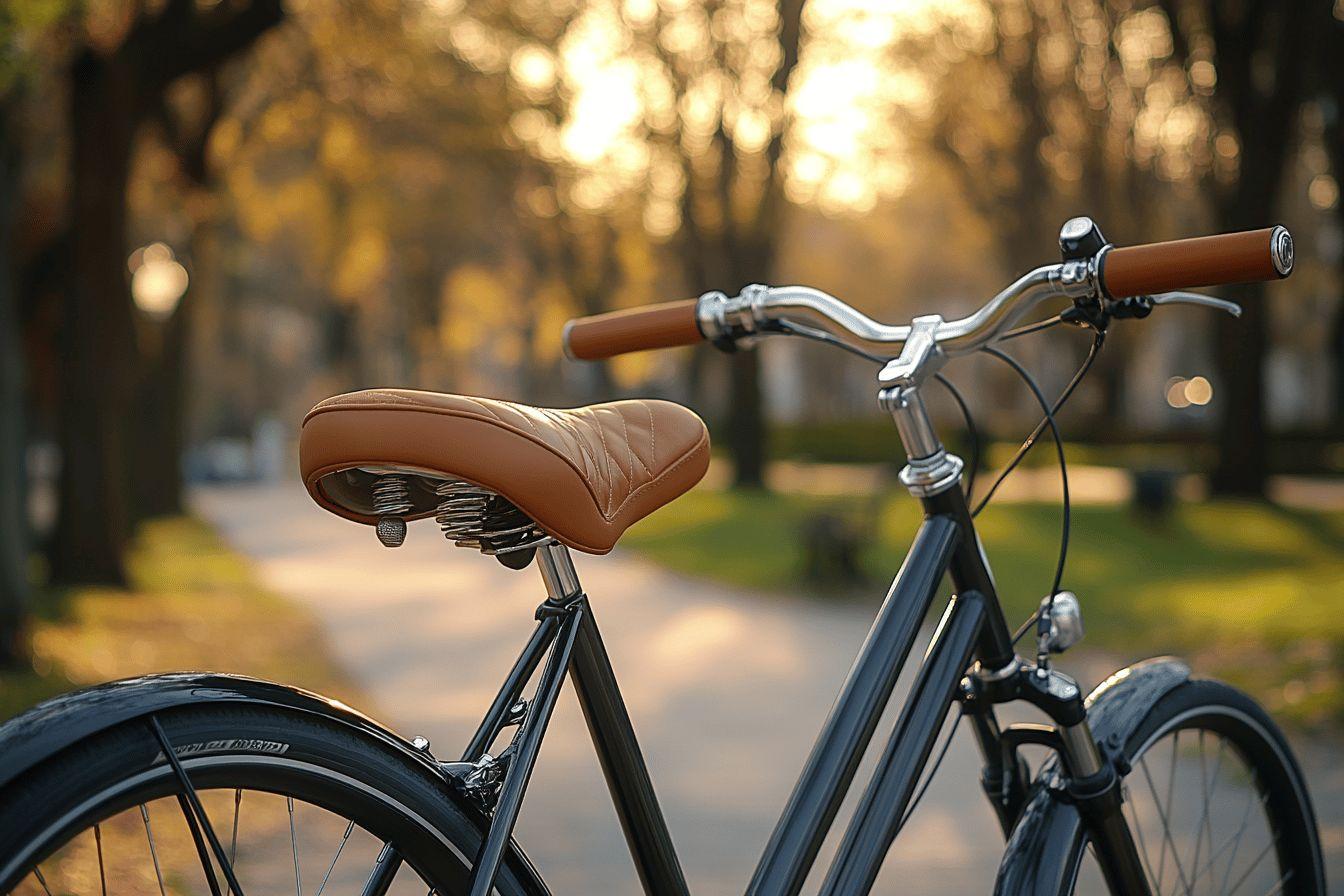 Gros plan sur un v&eacute;lo noir et marron dans un parc