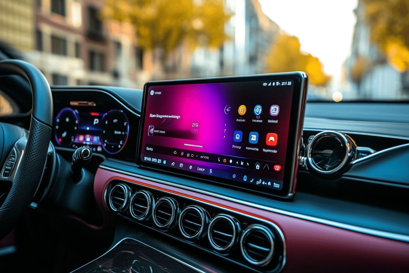 Tableau de bord num&eacute;rique avec grand &eacute;cran central color&eacute;